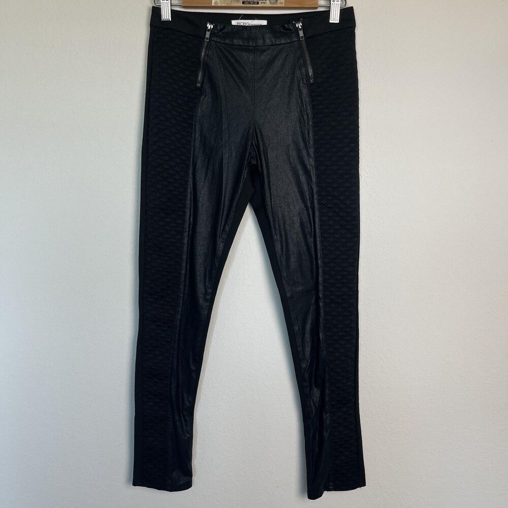 BCBGeneration Leggings Womens 6 Black Faux Leather Quilted‎ Ankle Stretch Pants